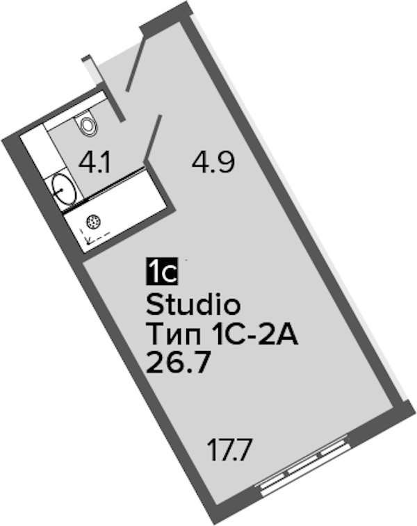 Квартира студия 26.7 м², 5/16 эт., Апарт-отель «ARTSTUDIO M103»